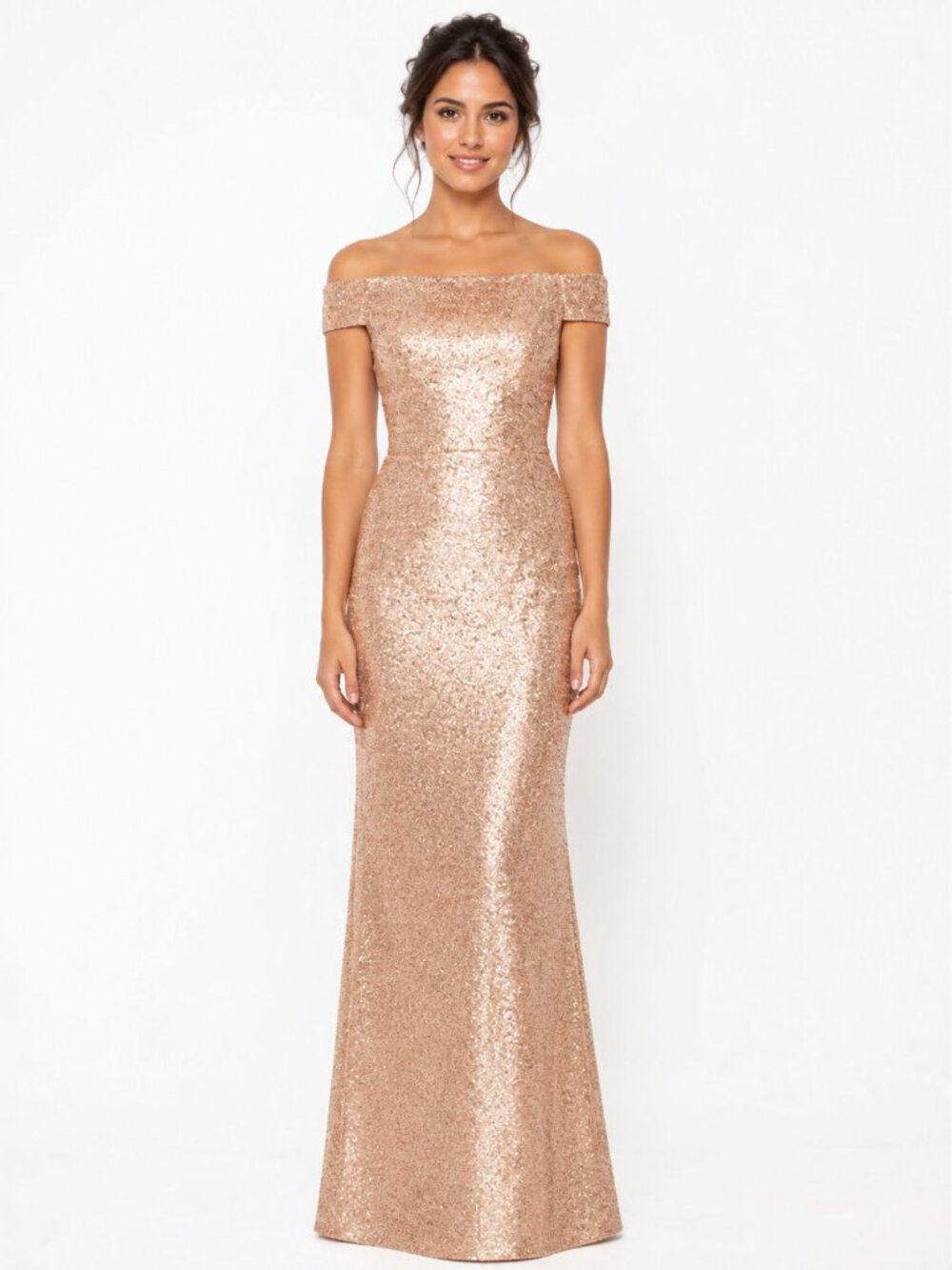 NWT Dessy 3011 Rose Gold Sequin Trumpet Gown Size 10